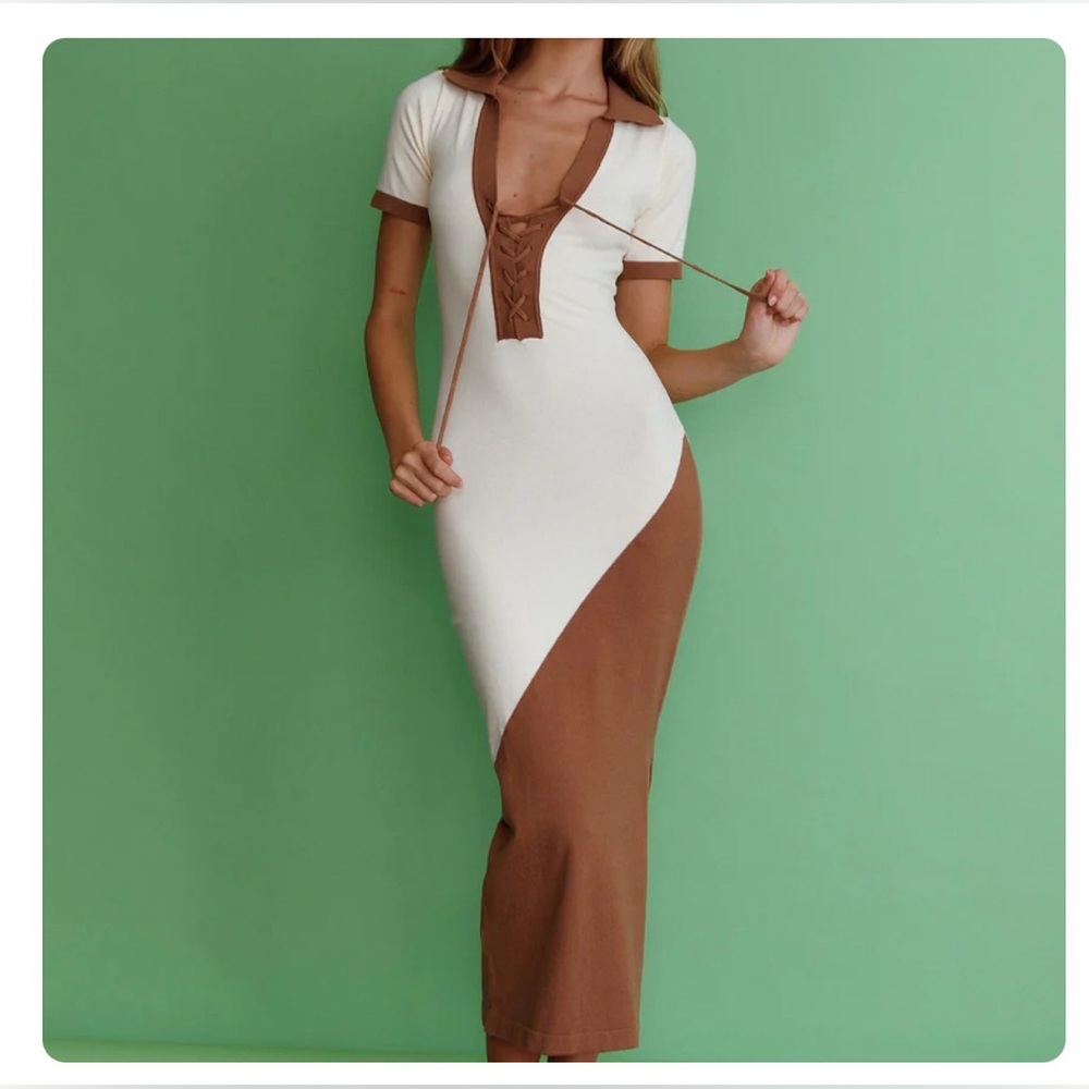 Selfie Leslie Regatta Lace Up Polo Shirt Midi Dress